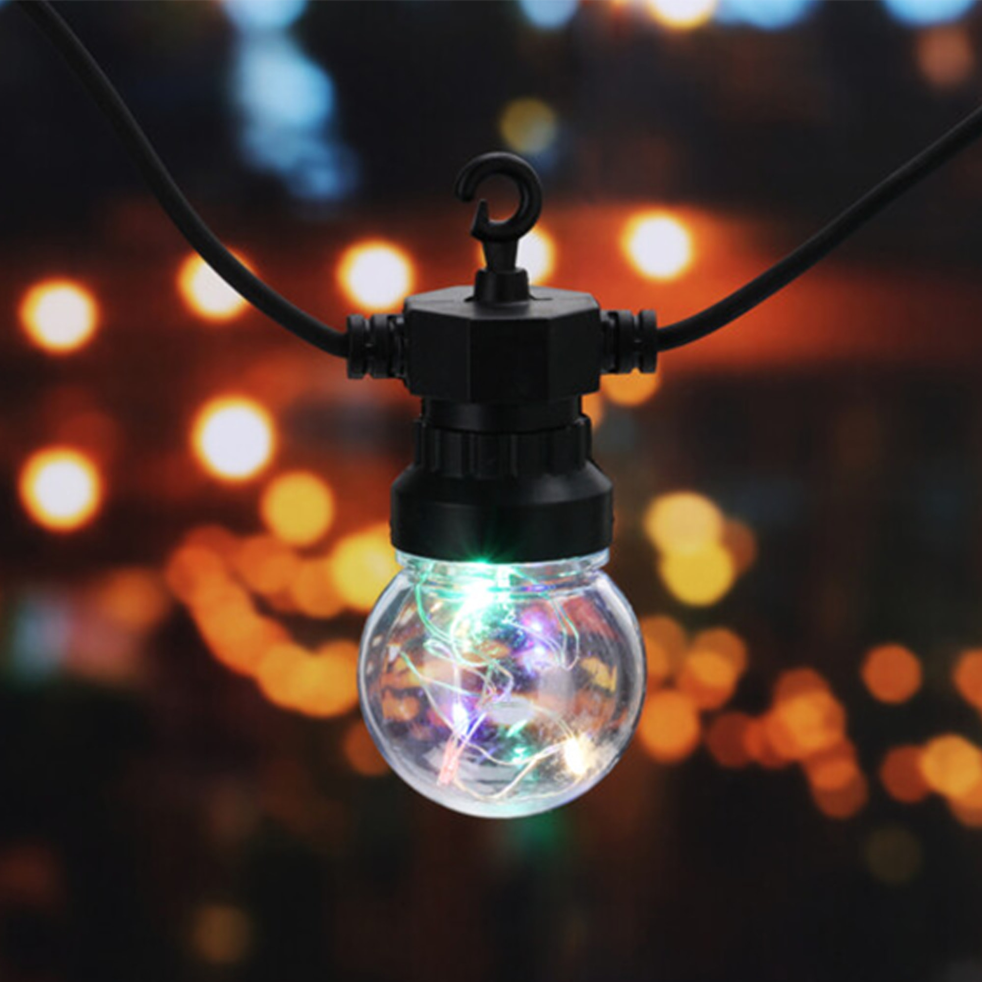 Guirnalda de luces multicolor con bombillas g50 y temporizador - decoración led para exterior e interior, 10 bombillas, cable 5 metros