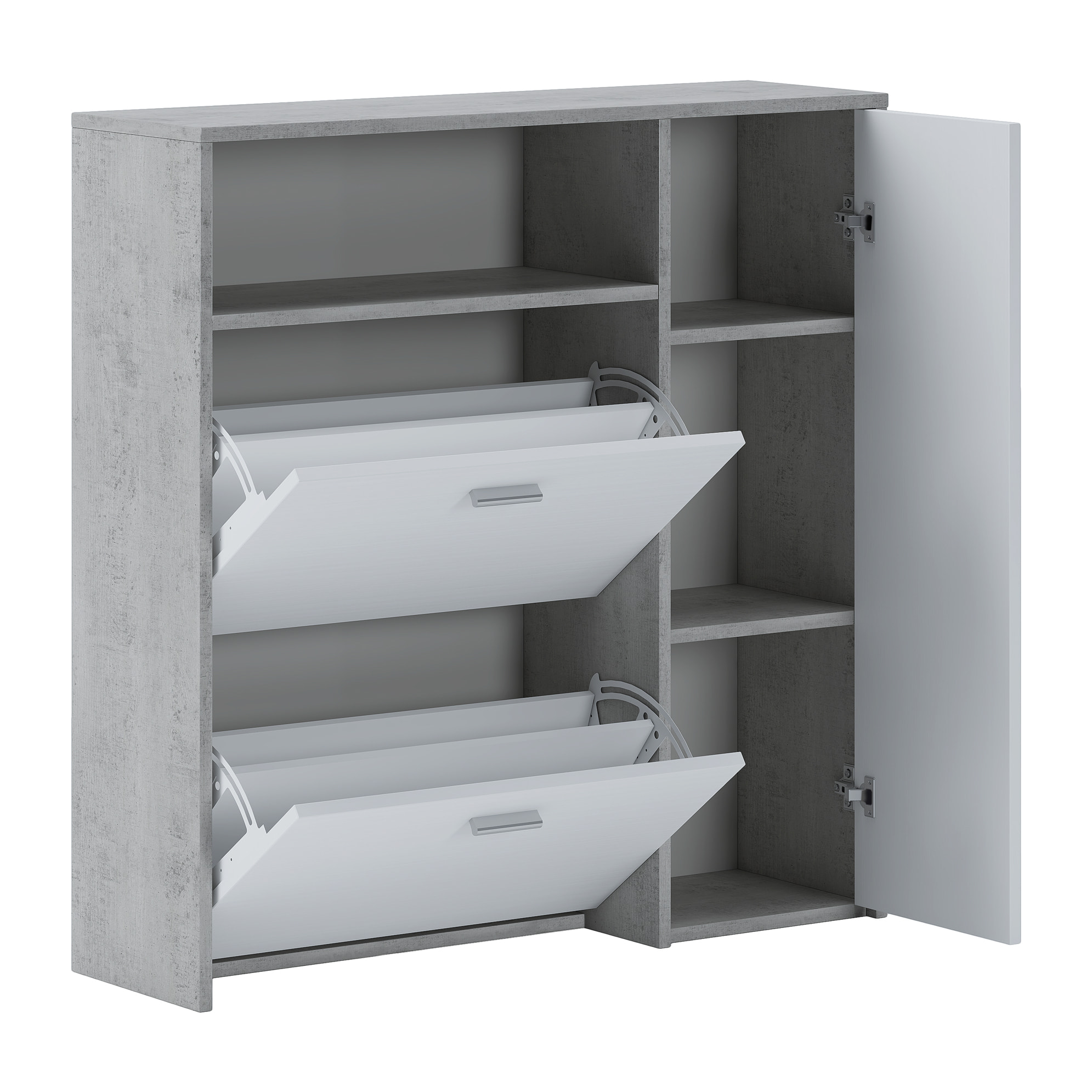 Scarpiera Mobile Portascarpe Salvaspazio Ingresso Con 2 Ribalte Doppia Profondità 4 Vani A Giorno Design Moderno Per Corridoio Sala 91.5 x 94 x 26.6 Cm Bianco e Grigio Cemento