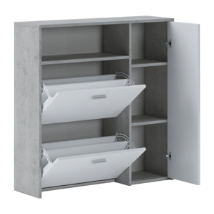 Scarpiera Mobile Portascarpe Salvaspazio Ingresso Con 2 Ribalte Doppia Profondità 4 Vani A Giorno Design Moderno Per Corridoio Sala 91.5 x 94 x 26.6 Cm Bianco e Grigio Cemento