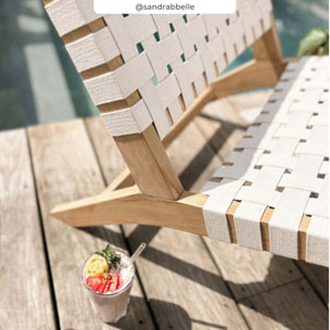Fauteuil de jardin en teck et sangles en tissu blanc - Tao