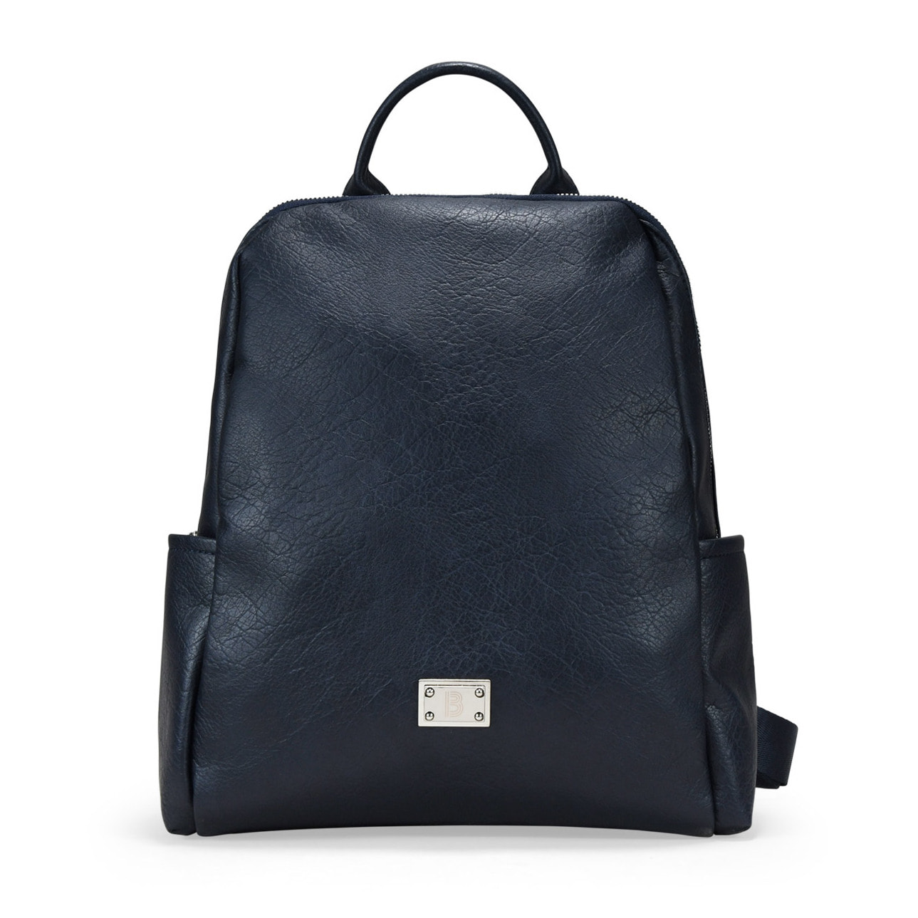 Mochila azul con cremallera y bolsillos laterales