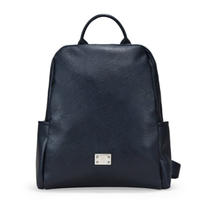 Mochila azul con cremallera y bolsillos laterales