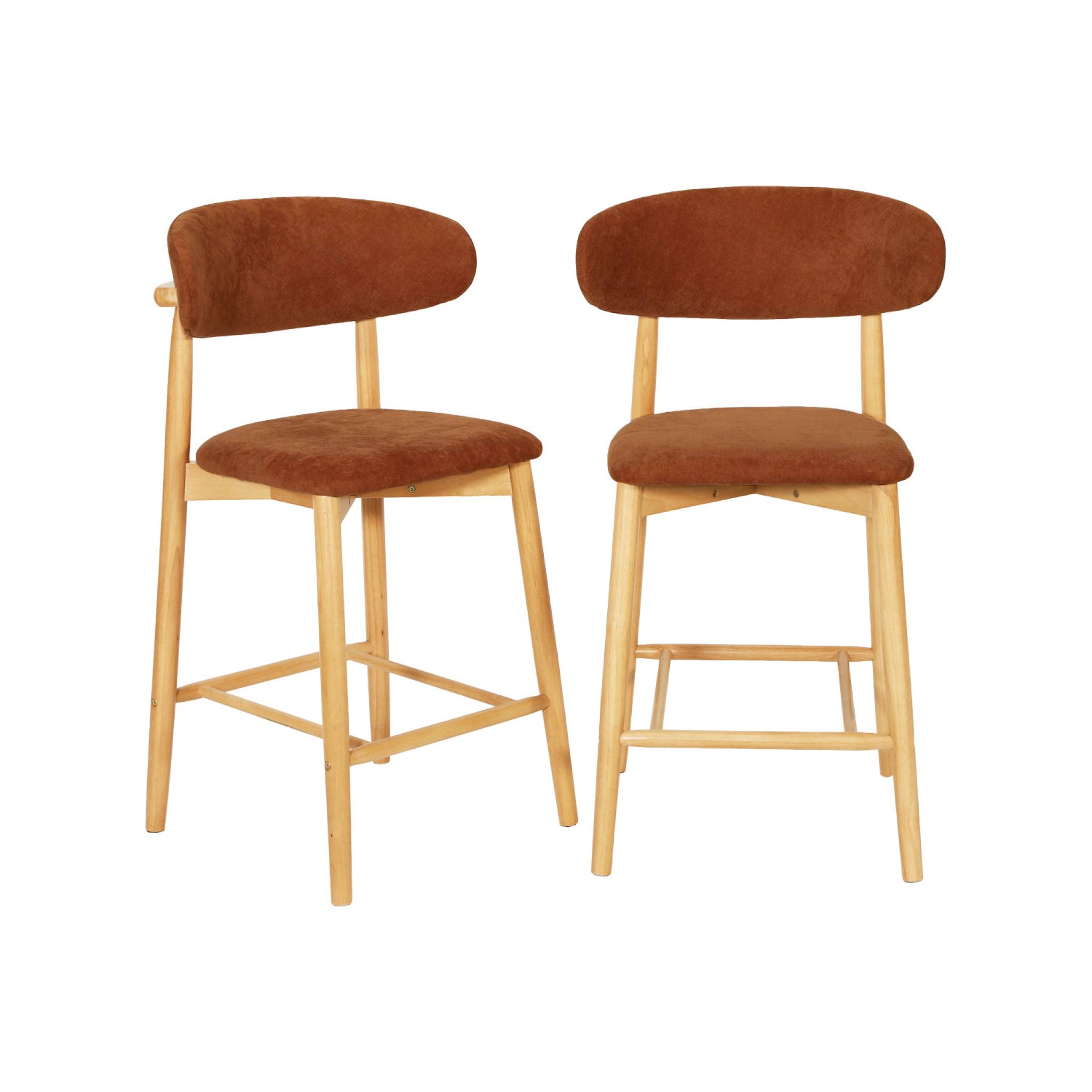 Tabouret de bar bois d'hévéa naturel et tissu chenille (lot de 2)  PAOLA