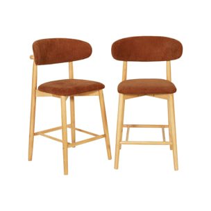 Tabouret de bar bois d'hévéa naturel et tissu chenille (lot de 2)  PAOLA