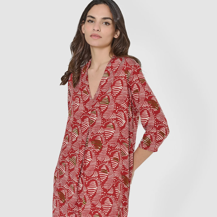 Vestido midi bambula detalles plisados zumaia teja