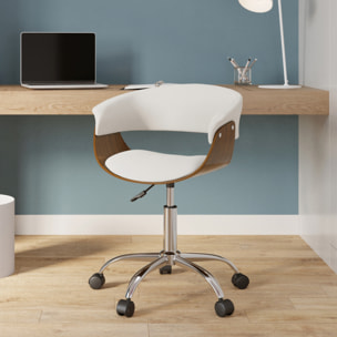 Chaise de bureau pivotante en bois et PU blanc - Basile