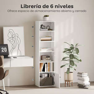 Librería de 6 Niveles, Estantería para Libros con Estantes Ajustables y Puerta, Estantería Moderna, 40x30x156 cm, para Salón, Dormitorio, Estudio, Oficina, Blanco