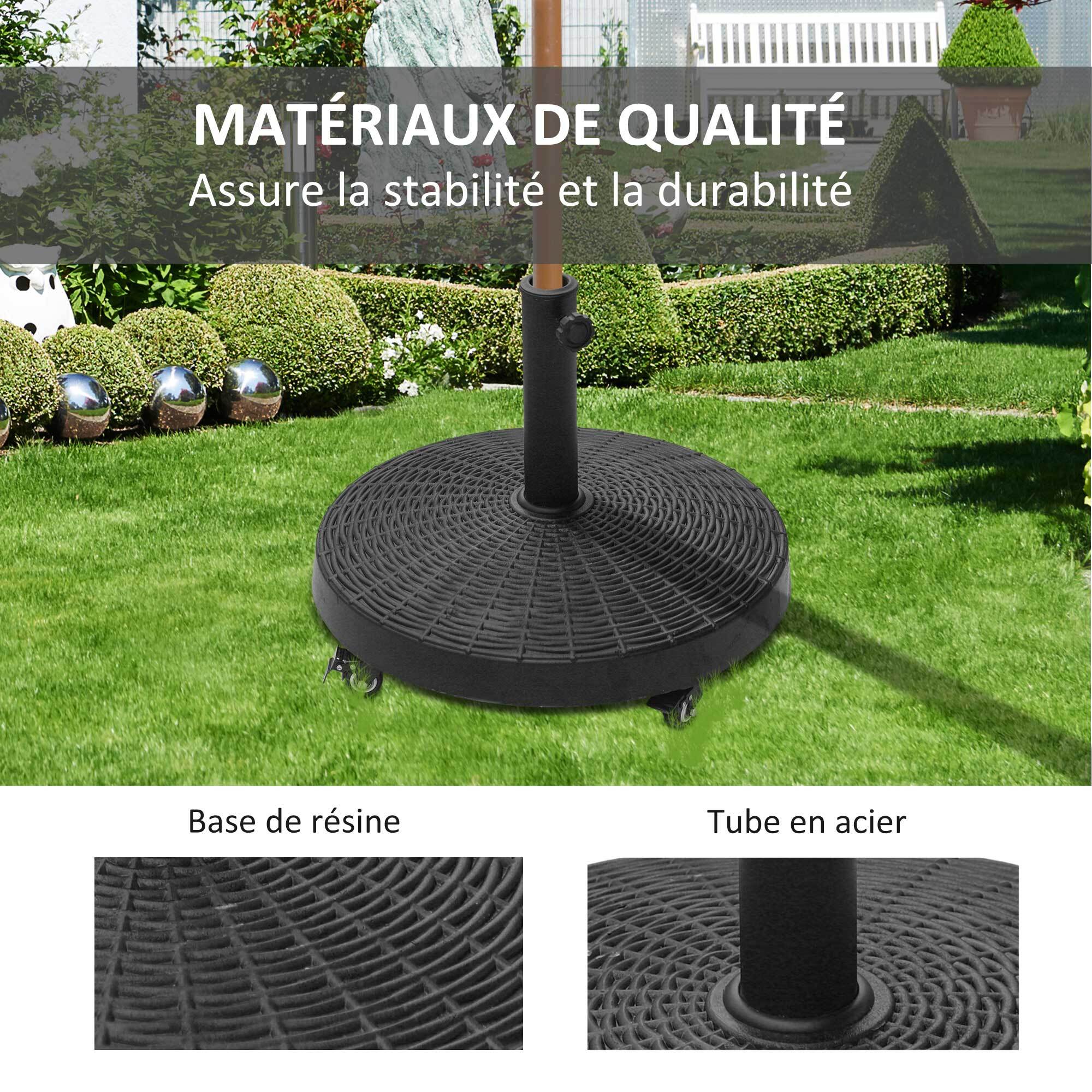 Pied de parasol base de lestage rond poids net 22,7kg en résine avec 4 roulettes - dim. Ø 52 x 41H cm - noir