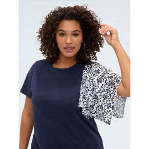 Fiorella Rubino - T-shirt bimaterica con manica stampata - Blu