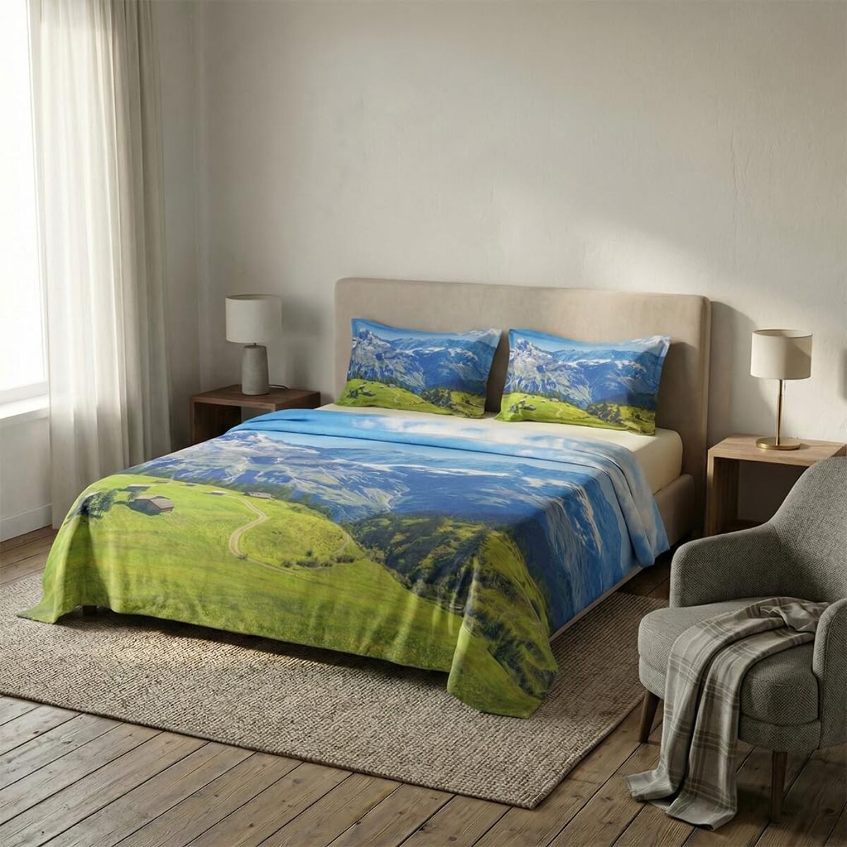 Set completo letto matrimoniale 100% cotone, 180x200 cm, con Stampa Digitale di Alta Qualità, Intrecci