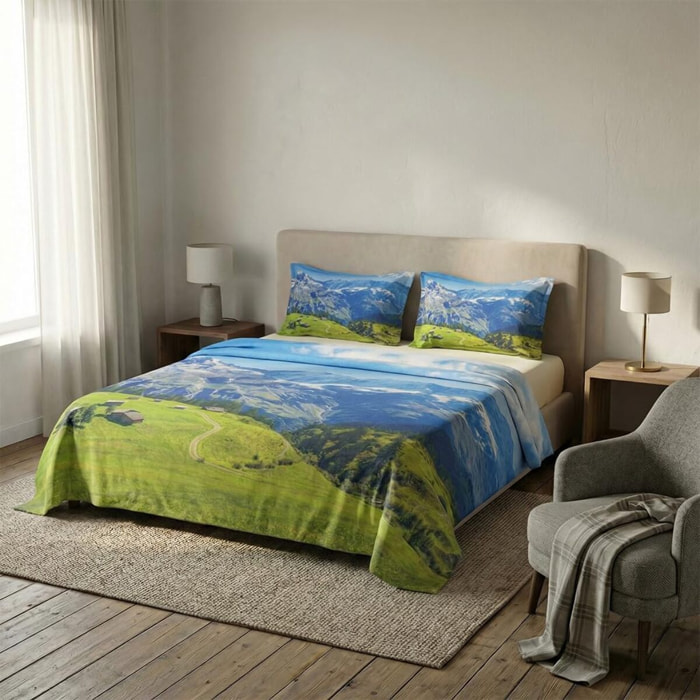 Set completo letto matrimoniale 100% cotone, 180x200 cm, con Stampa Digitale di Alta Qualità, Intrecci