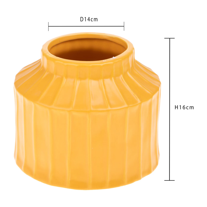 Vaso Rigato H.16 Cm - Pezzi 3 - 14X16X14cm - Colore: Giallo - Bianchi Dino - Decori Casa E Complementi