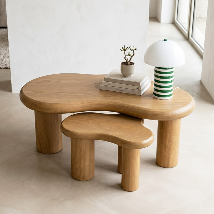 Lot de 2 tables basses organiques gigognes - WAVE