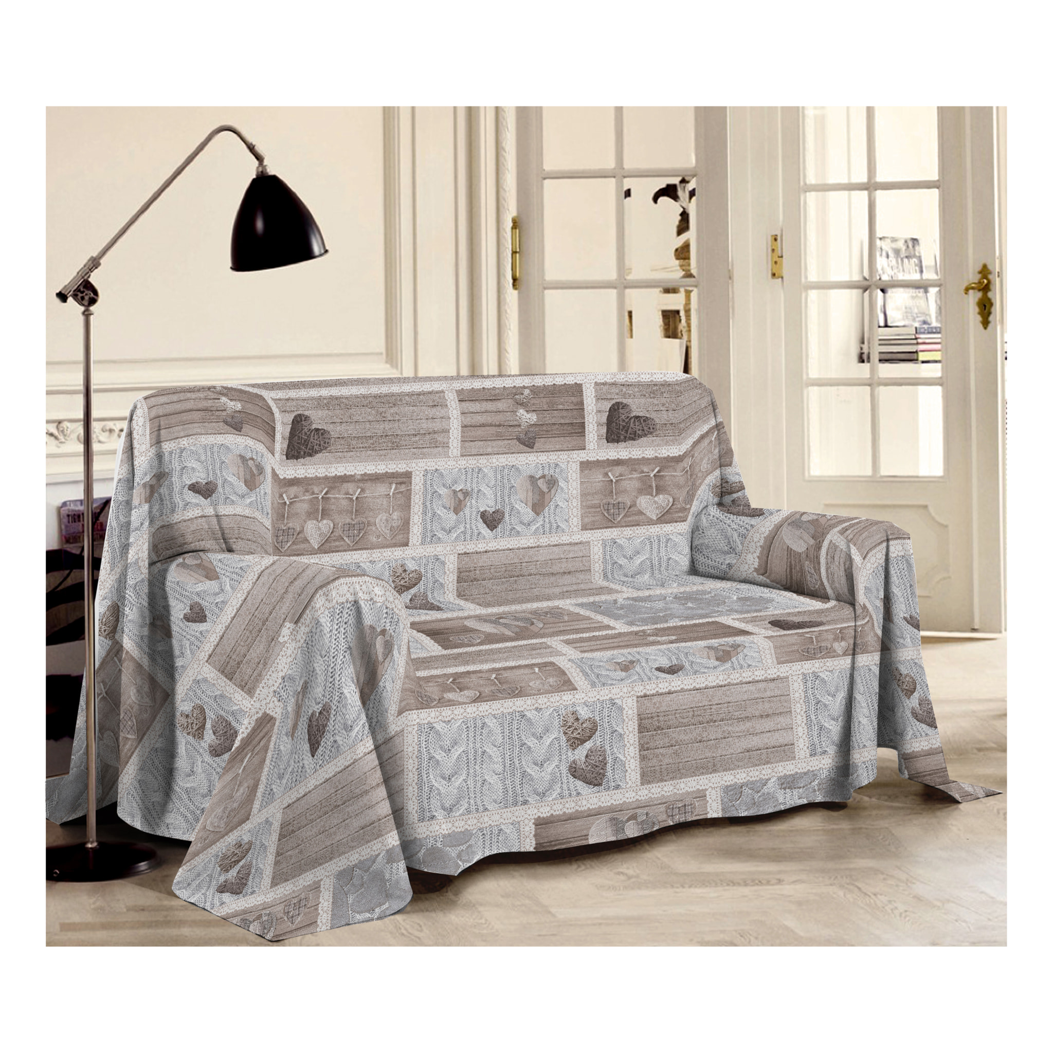 Telo Arredo Multiuso Copritutto 100% Cotone Shabby Love Beige