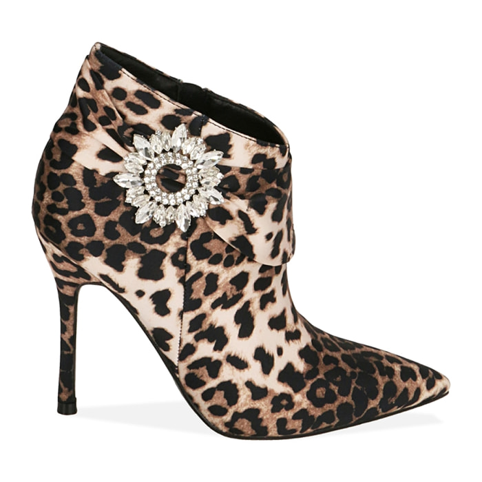 Ankle boots leopard in raso, tacco 10,5 cm