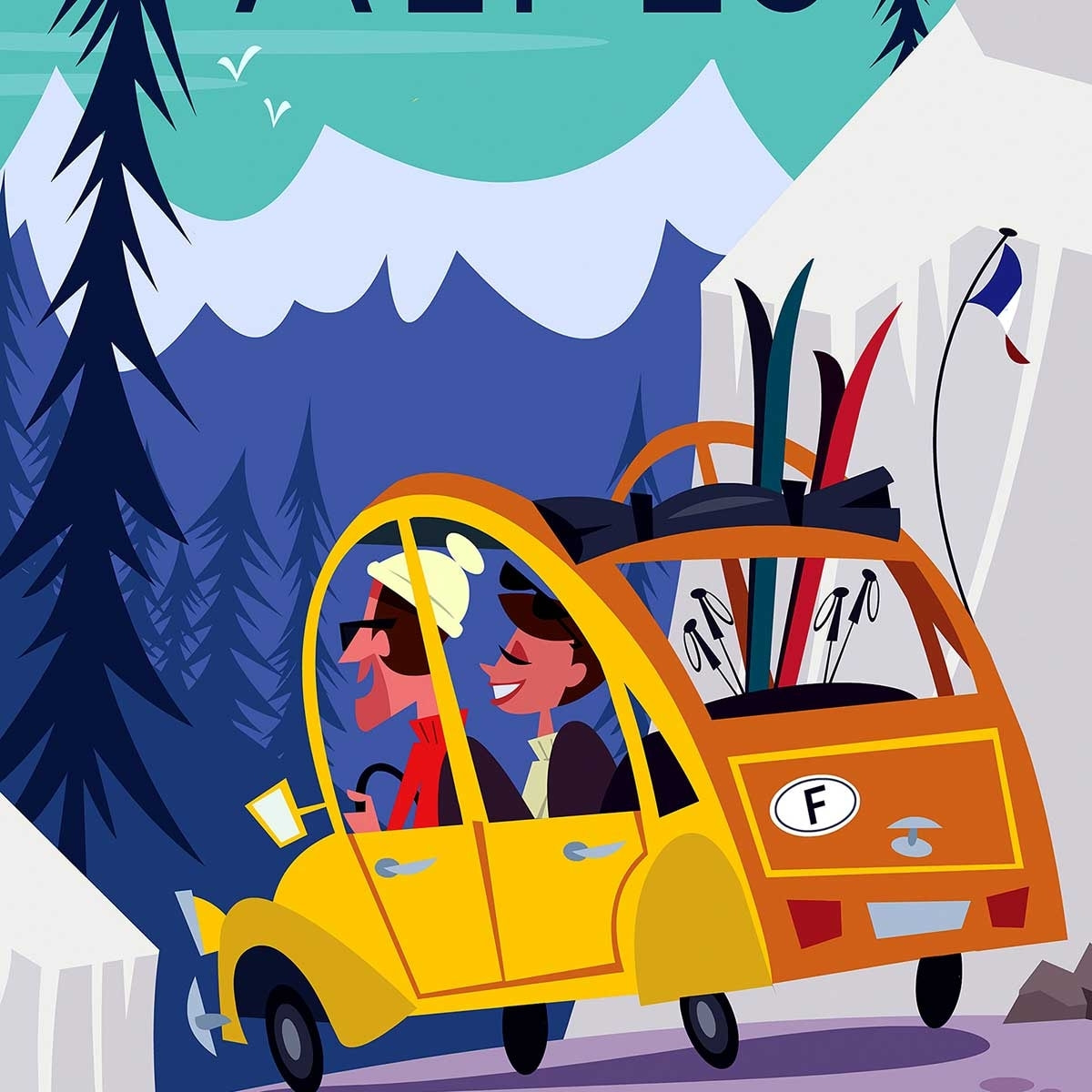 Poster de sur la route des alpes Affiche sous cadre noir