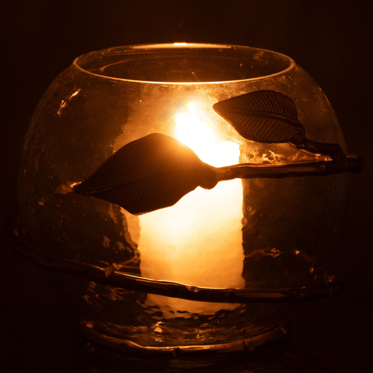 J-Line vase Feuille Bol - verre/acier - transparent/or - Ø 10 cm