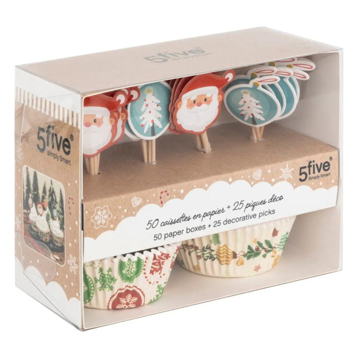 50 caissettes cupcakes 25 piques Noël
