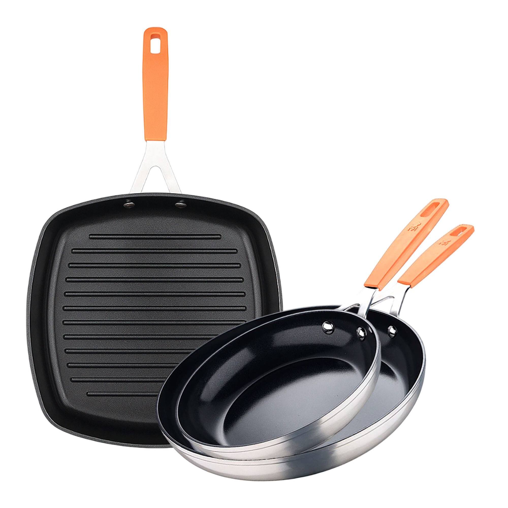 Juego de 2 Sartenes Ø16Ø28cm + Asador cuadrado 28x28cm en aluminio forjado para inducción COMPACT San Ignacio