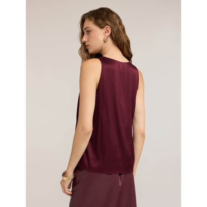 Motivi - Top de satén de viscosa con escote pronunciado - Burgundy
