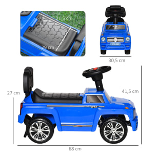 Coche Correpasillos para Bebé de 18-36 Meses Coche sin Pedales con Faros Música Bocina Compartimento de Almacenaje y Respaldo Alto 68x30,5x41,5 cm Azul