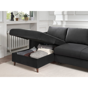 Brooke - canapé d'angle gauche - convertible avec coffre - 4 places - en velours - Gris foncé