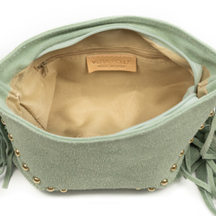 Bellegra Bolso de hombro Mujer. Piel auténtica Gamuza con detalles metálicos.