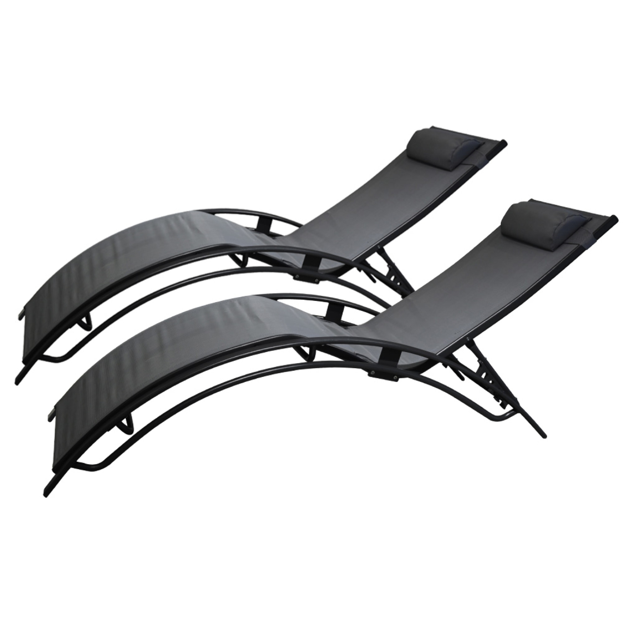 Lot de 2 transats ajustables noir et gris MEDAN