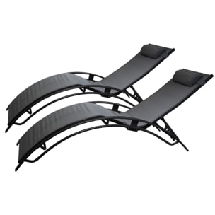 Lot de 2 transats ajustables noir et gris MEDAN