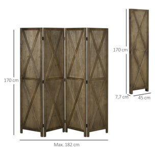 Biombo de 4 Paneles Separador de Ambientes Plegable 182x170 cm Biombo Separador de Ambientes para Salón Dormitorio Oficina Marrón Grisáceo