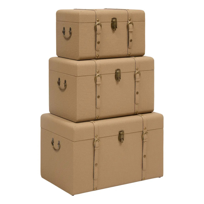 Lot de 3 malles rectangulaires Bonie beige