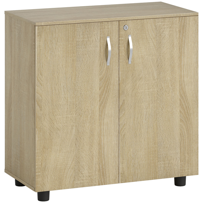 Armoire de bureau verrouillable 2 portes étagère effet bois clair