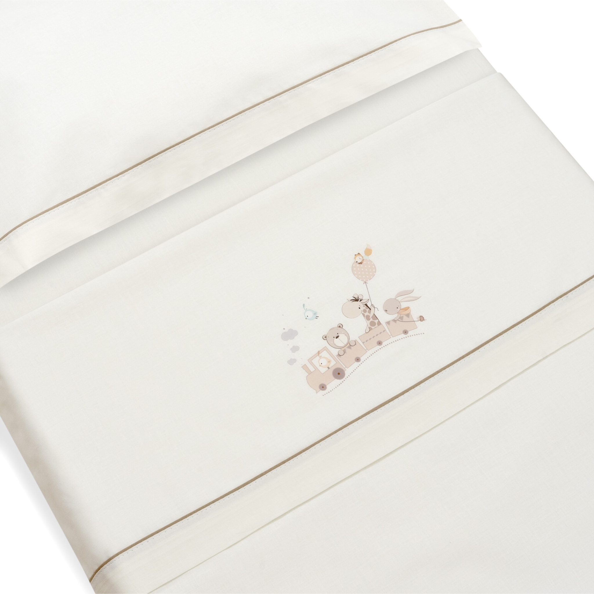 Sábanas Cuna y Kit  Peine con Cepillo de Don Algodón Jirafa Tren