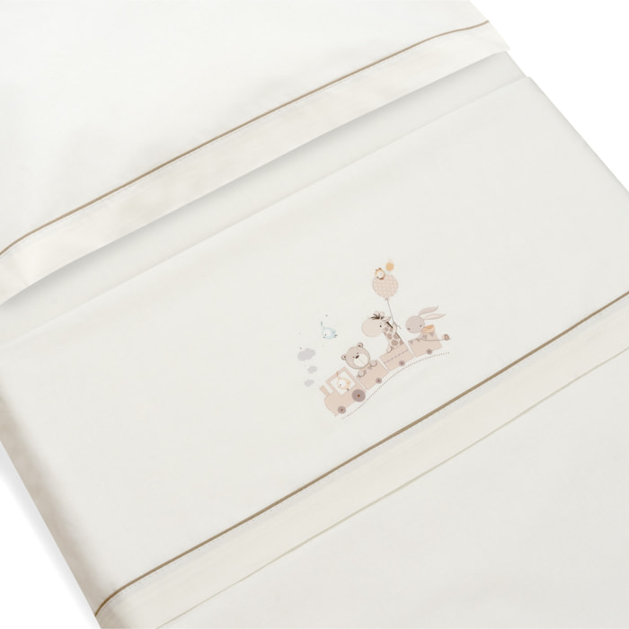 Sábanas Cuna y Kit  Peine con Cepillo de Don Algodón Jirafa Tren