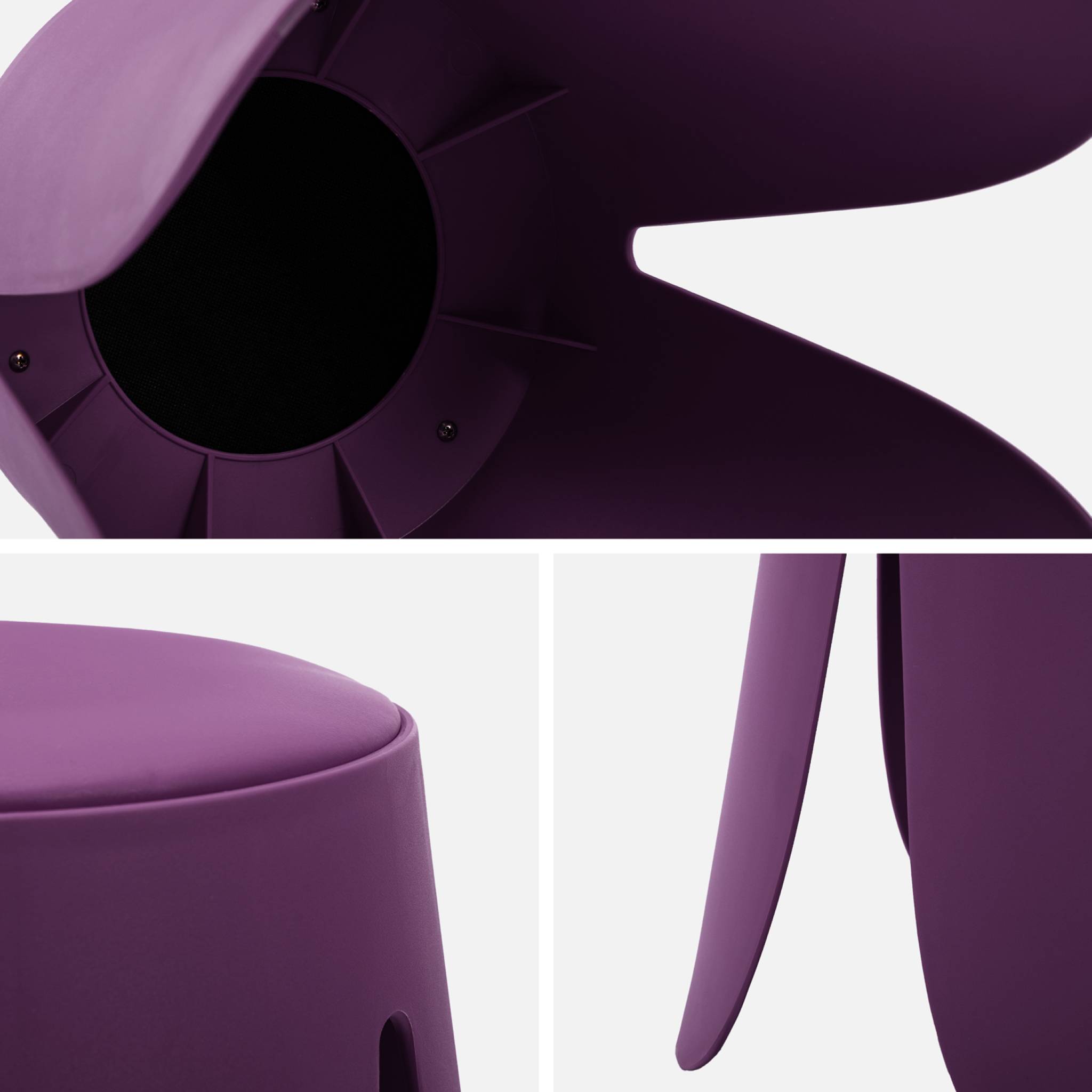 Set de 2 tabourets empilables. simili cuir violet. NIKI. Ø30 / 44 x H46cm