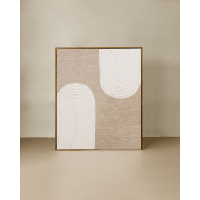 Tableau beige et blanc décoratif sur lin avec cadre en bois peint à la main à la peinture à l'huile en différentes tailles