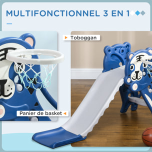 Toboggan enfant panier basket design tigre 18-36 mois usage intérieur - balle, pompe incluses - PE bleu gris