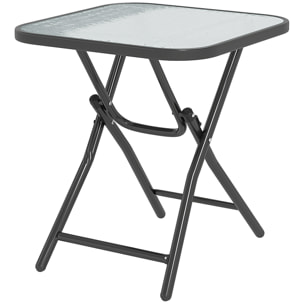 Table basse carrée bistro de jardin dim. 45 x 45 x 50 cm pliable métal époxy noir plateau verre trempé
