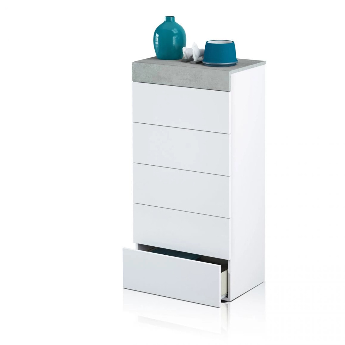 Cómoda chifonier Axel Blanco Artik (Blanco Mate) - Gris Cemento