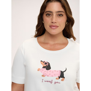 Fiorella Rubino - Camiseta de algodón con estampado de perro salchicha - Blanco