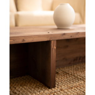 Table basse en bois massif ton noyer 124x27cm Hauteur: 27 Longueur: 123.5 Largeur: 46.6