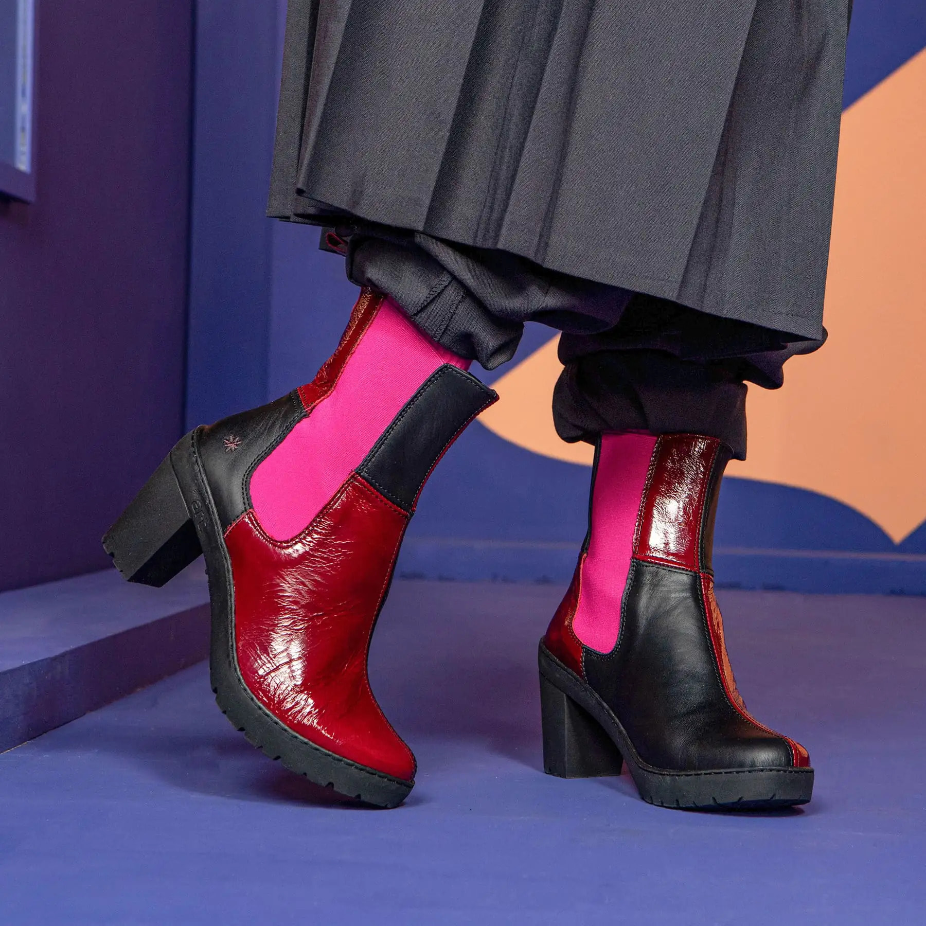 Botines con tacón 1762 NAPPA-FLASH BURDEOS-BLACK/ TRAVEL color Burdeos-black