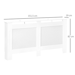 Cubre Radiadores, 151,5x19x82 cm, Cubierta para Radiador Moderna de MDF, con Estante Superior y Listones, para Salón, Dormitorio, Pasillo, Blanco