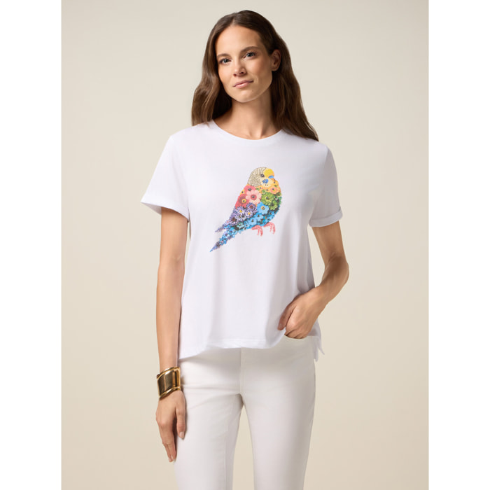 Oltre - T-shirt con stampa e applicazioni - Bianco