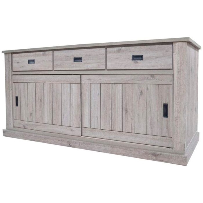Credenza Soggiorno 3 Cassetti 2 Ante Scorrevoli 4 Ripiani Interni Mobile Buffet Madia Dispensa Cucina Living 220 x 50 x 95 Cm Colore Rovere Alaska