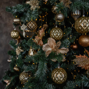 set de 35 bolas de navidad de 6cm con 5 diseños diferentes en relieve color ámbar