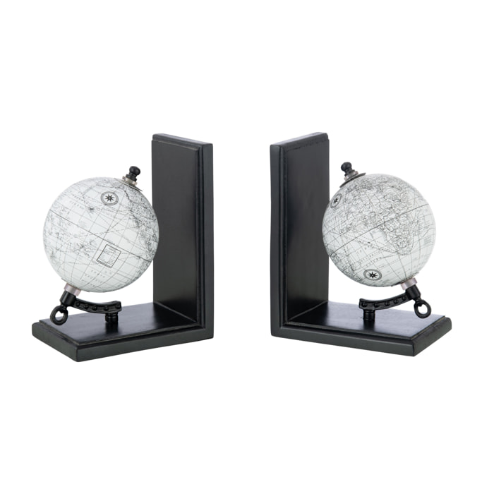 J-Line serre-livre Globe - bois - gris/noir - set de 2