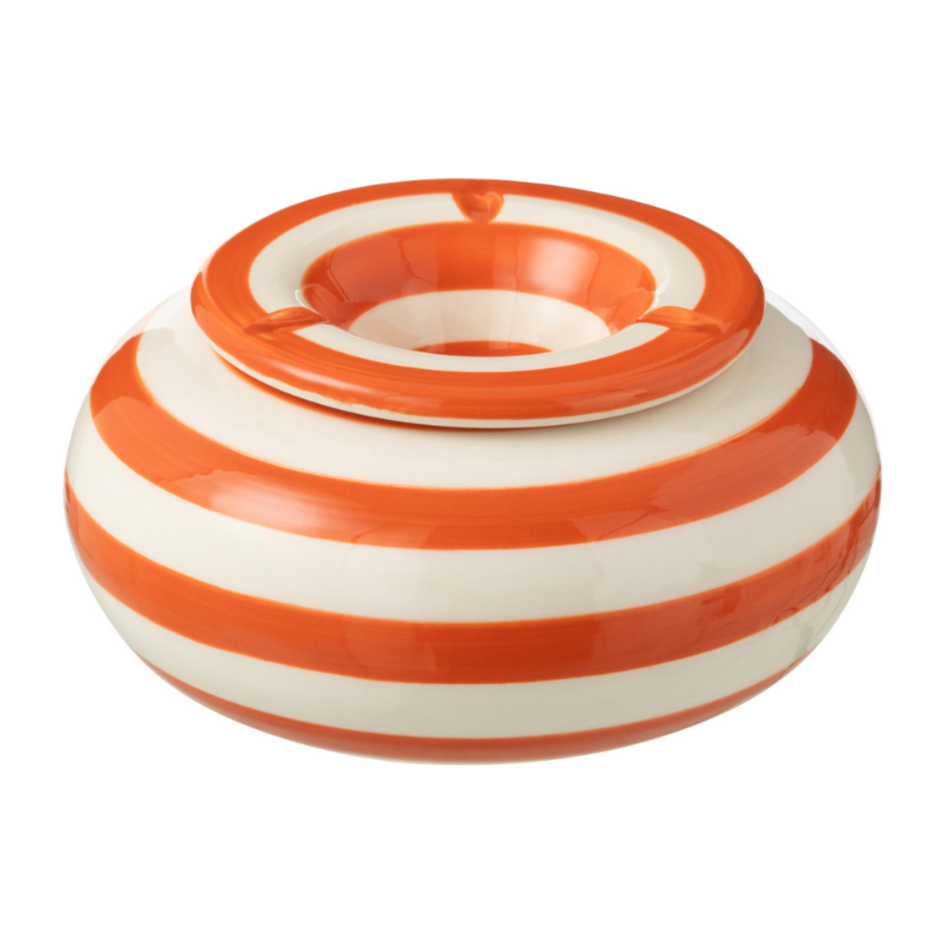 J-Line cendrier Granada Stripes - céramique - blanc/orange - large