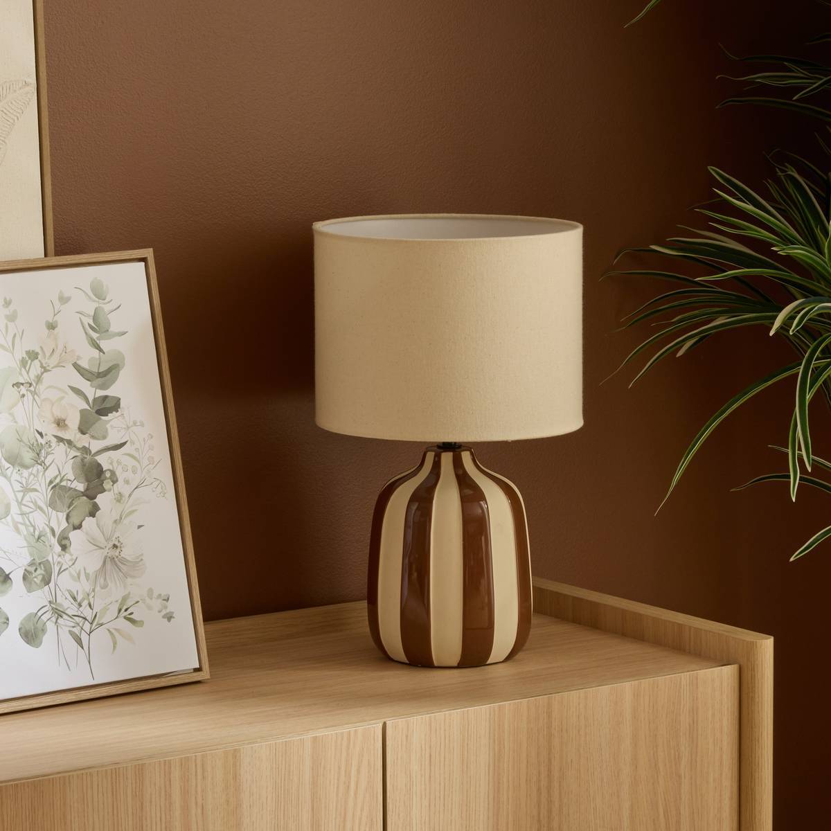 Lampe cylindrique Vilma H.41,5cm marron rayé