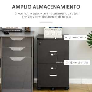 Cajonera de Oficina Mueble Auxiliar para Archivos con 2 Cajones Cerradura de 2 Llaves 5 Ruedas para Tamaño Carta A4 para Estudio Despacho Dormitorio 43x45x72 cm Negro